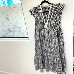 Stylish Black and White Gingham Midi Dress